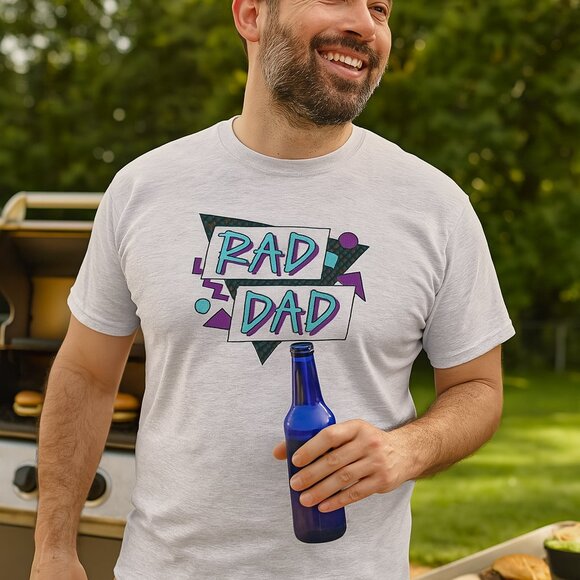 Curbside Apparel Rad Dad 90's Theme Geometric Screen print Graphic Tee - Picture 1 of 7